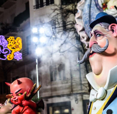 Detail of the beautiful and traditional Fallas, colorful monuments manufactured to be burned in the night of San Jose.