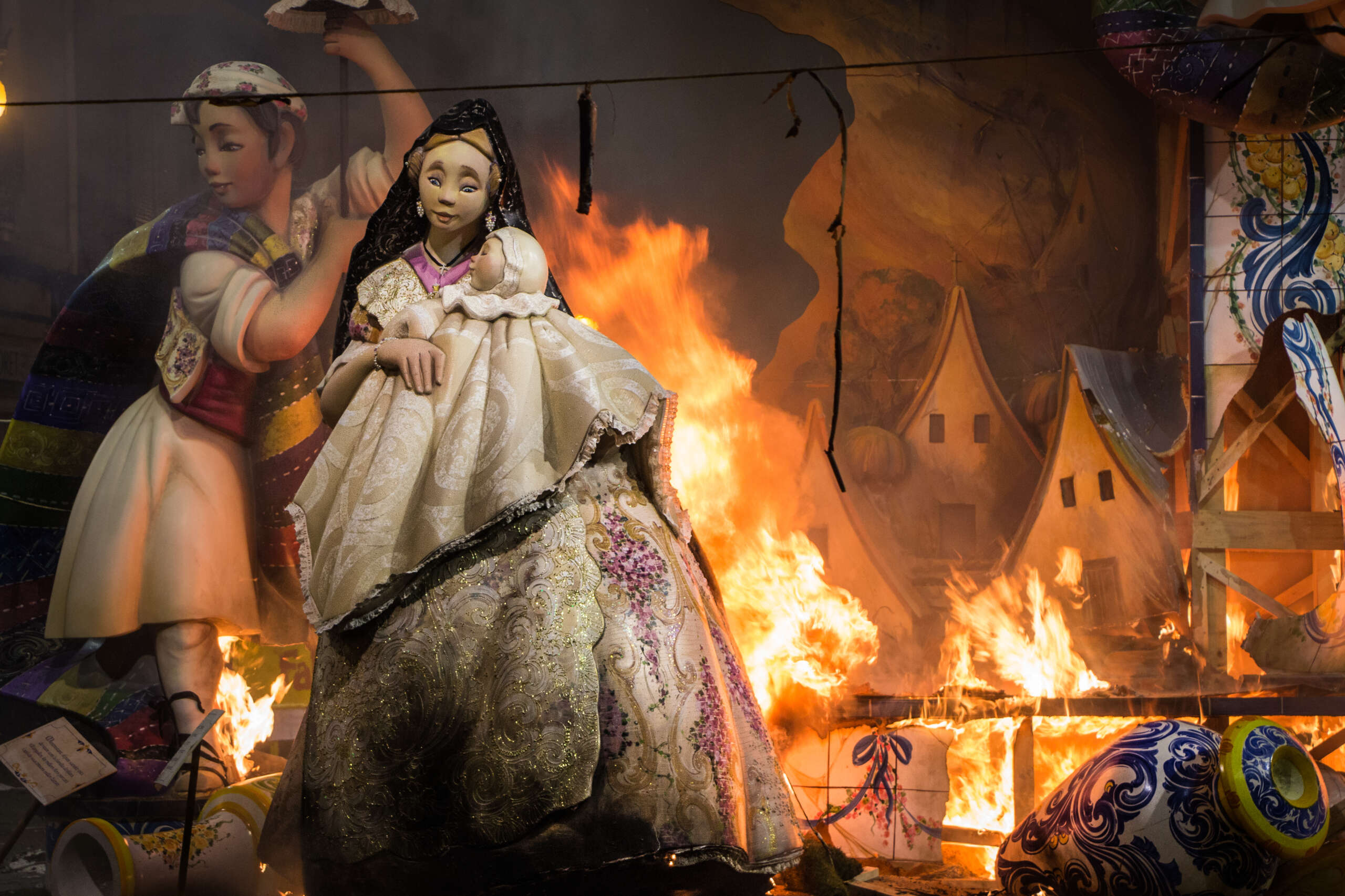 Fire in fallas San Jose day in Valencia, Spain.
