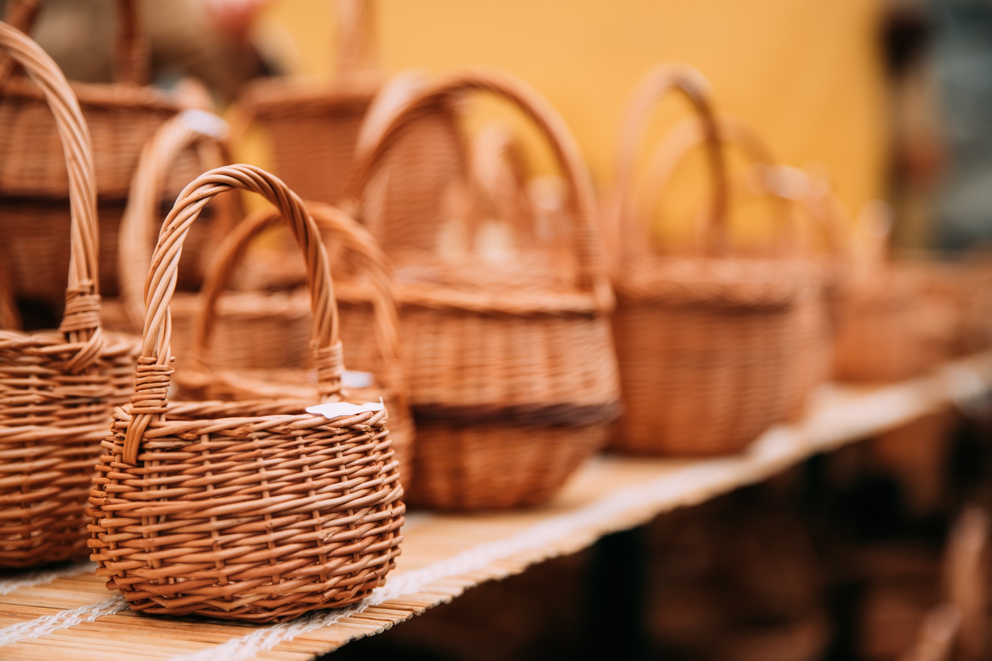 Handcrafts, Handmade Wicker Baskets In Local Market